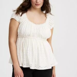 Torrid Whisper White Eyelet Cap Sleeve Babydoll Top Size 1X
